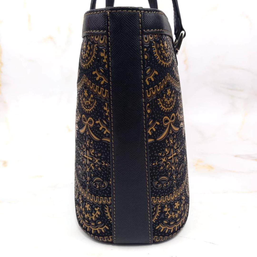 ✨未使用級✨ 印傳屋 プライデン ハンドバッグ トートバッグ 鹿革 漆 黒