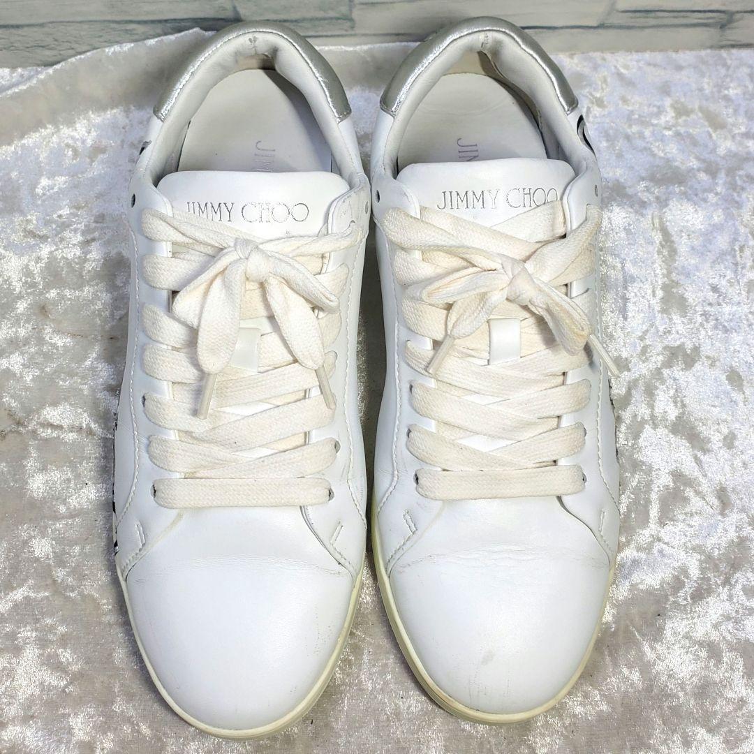 JIMMY CHOO 25cm レザースニーカー 白 ローカット 38 ロゴ