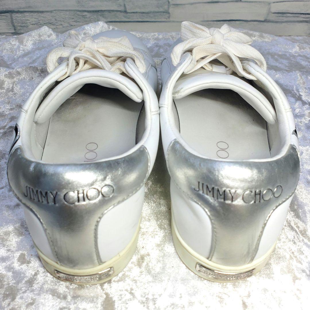 JIMMY CHOO 25cm レザースニーカー 白 ローカット 38 ロゴ