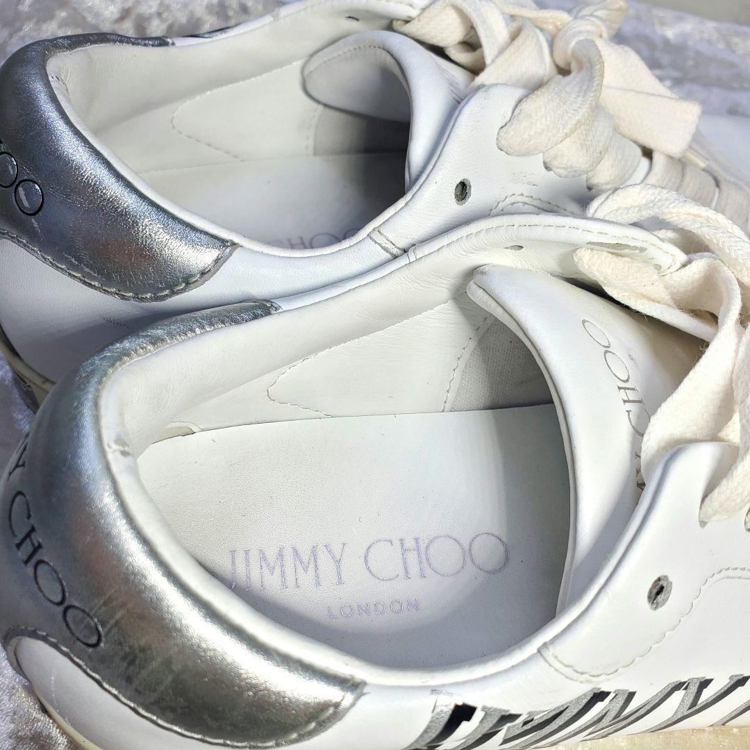 JIMMY CHOO 25cm レザースニーカー 白 ローカット 38 ロゴ