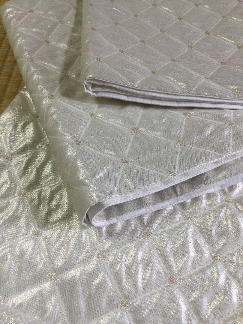 訳有り！素敵な装い！西陣袋帯 綿芯本仕立付　有職菱紋様　白銀　簡易包装