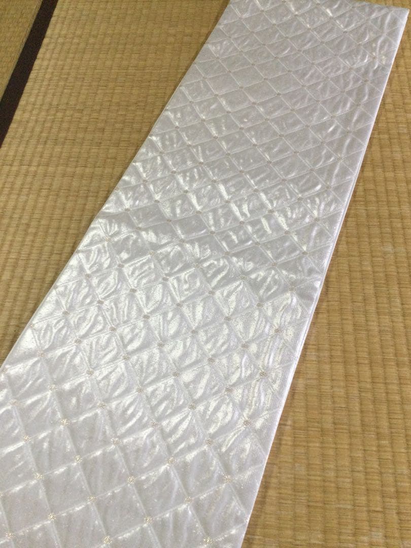 訳有り！素敵な装い！西陣袋帯 綿芯本仕立付　有職菱紋様　白銀　簡易包装
