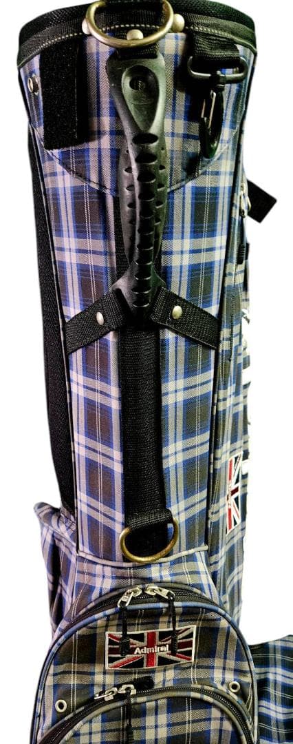 送料無料/美品　Admiral チェック柄スタンド式キャディバッグNAVY