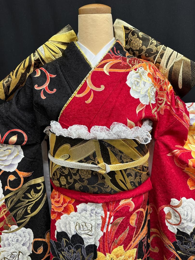 赤黒金 薔薇ゴールド小悪魔ageha系振袖フルセット