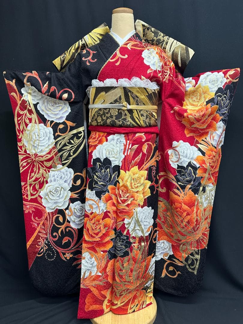 赤黒金 薔薇ゴールド小悪魔ageha系振袖フルセット