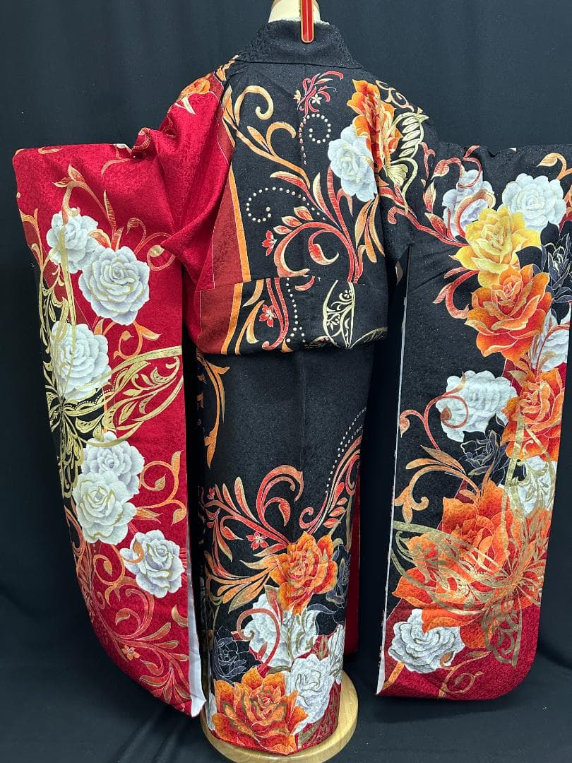 赤黒金 薔薇ゴールド小悪魔ageha系振袖フルセット