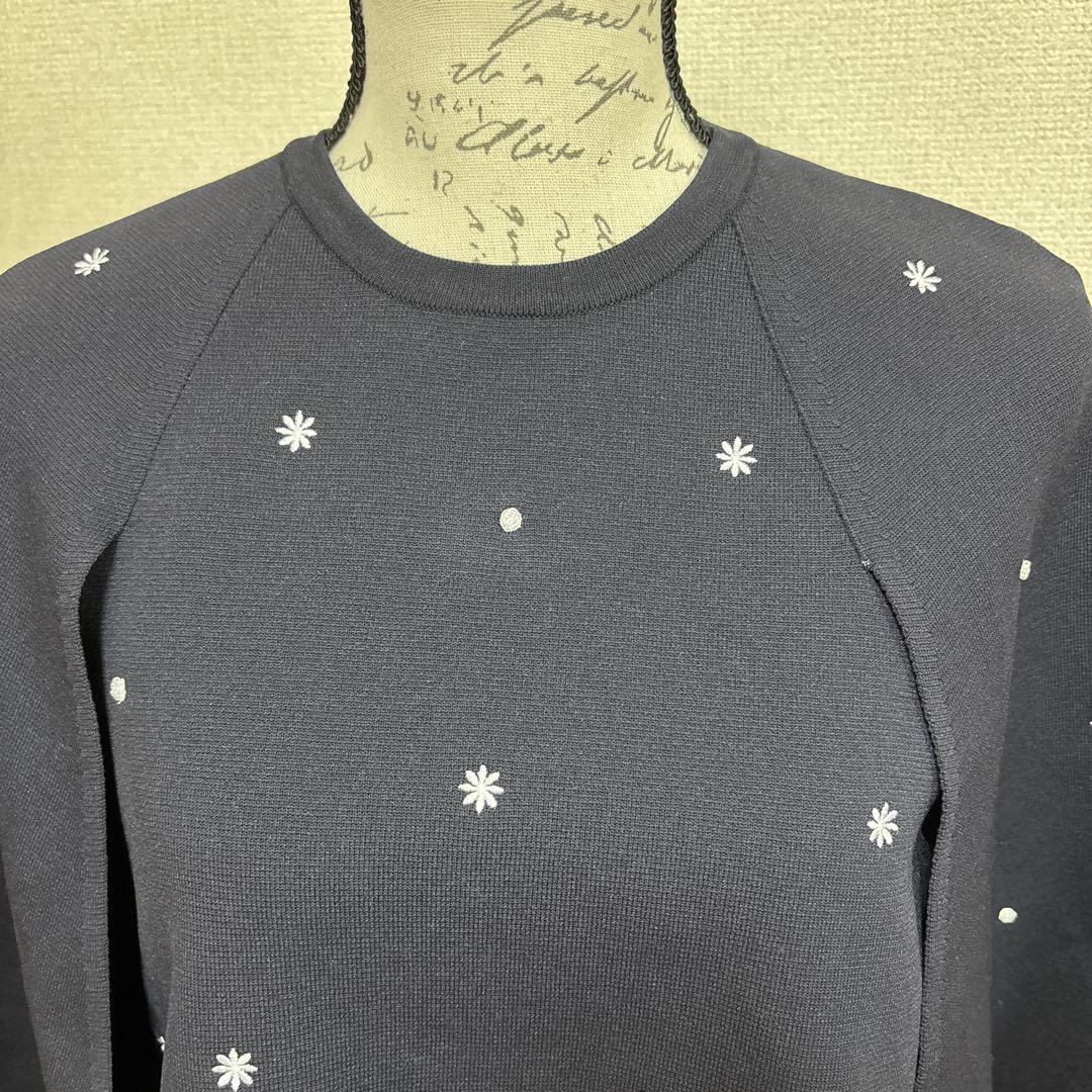 【極美品】ユナイテッドアローズ　エンブロイダリー　フラワー　ケープ　ニット　濃紺