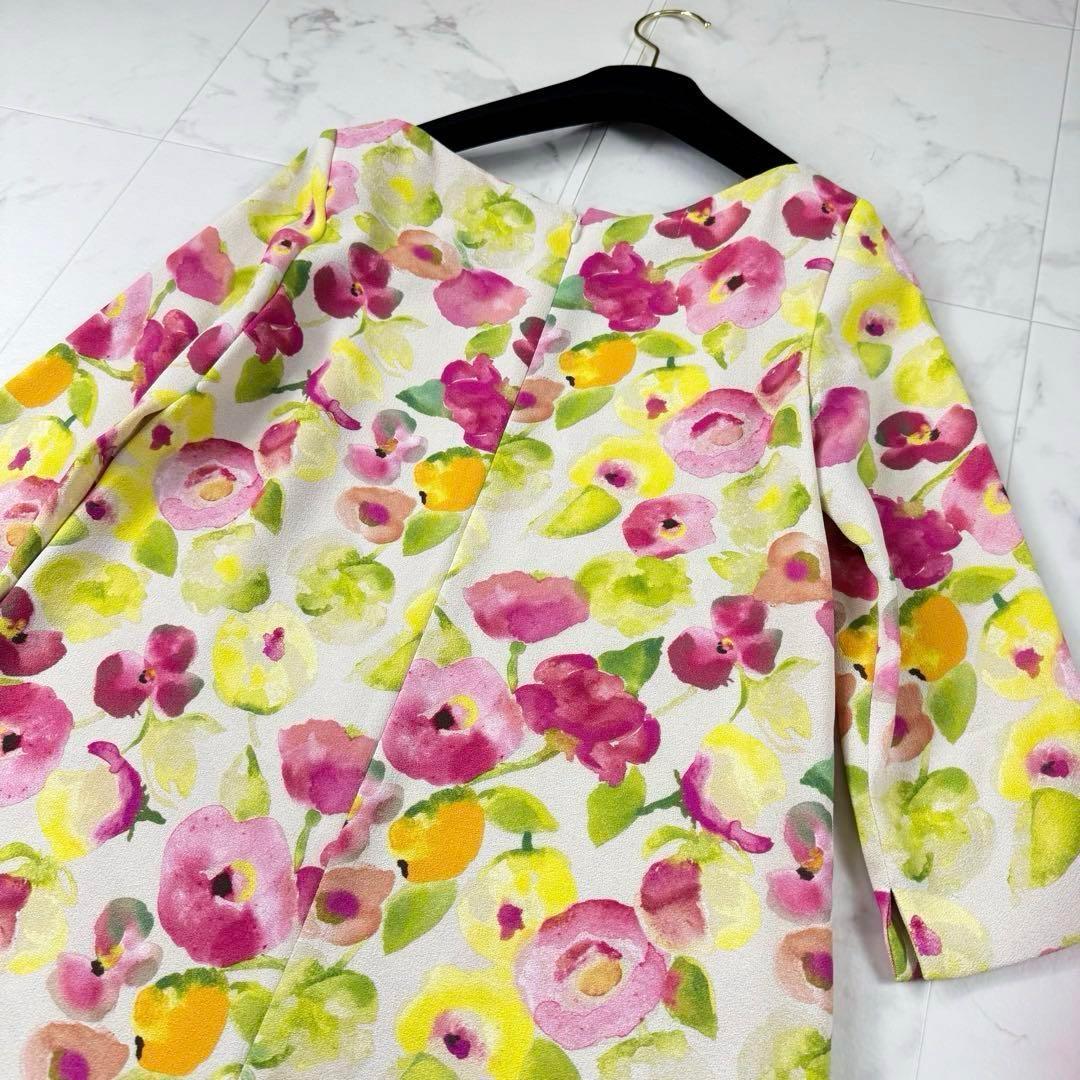 シビラ ミディ丈ワンピース フレア ボタニカル柄 ピンク マルチカラー