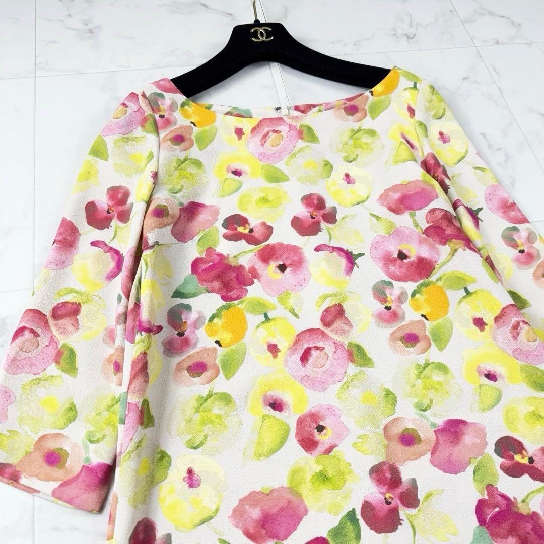 シビラ ミディ丈ワンピース フレア ボタニカル柄 ピンク マルチカラー