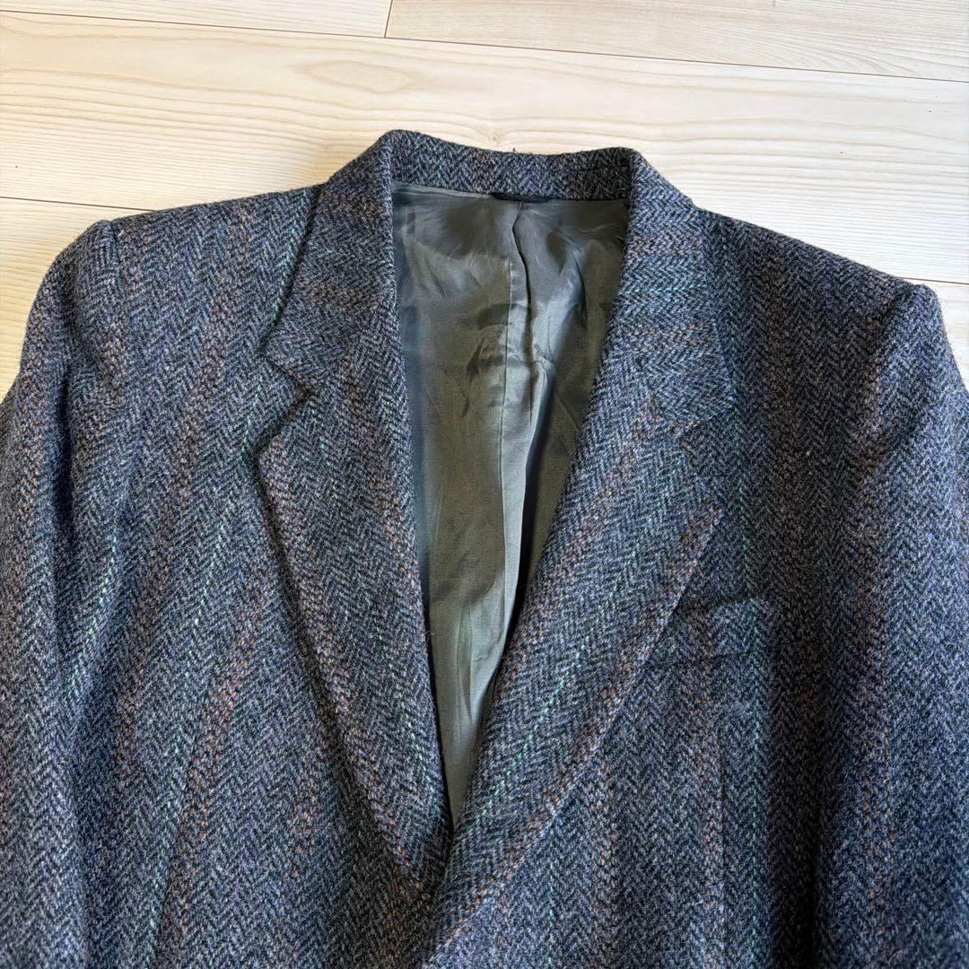美品　カナダ製　ハリスツイード　ツイードジャケット　テーラード　L相当　ブルー系