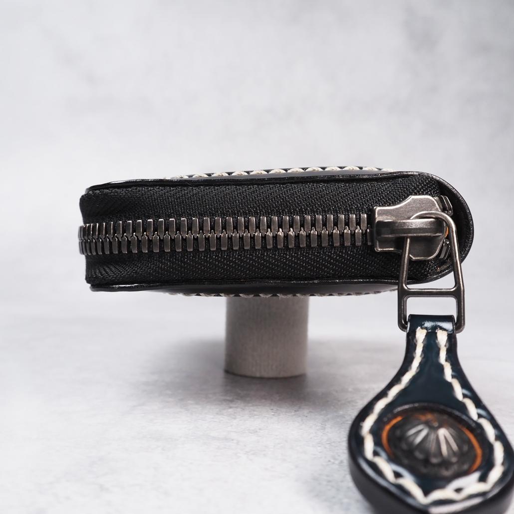 ビーズ屋公ちゃん。 ラウンドジップウォレットミニ コードバン ダブルカット 黒