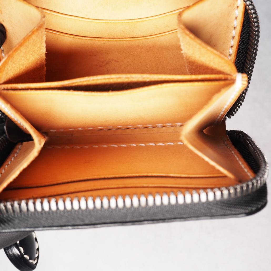 ビーズ屋公ちゃん。 ラウンドジップウォレットミニ コードバン ダブルカット 黒