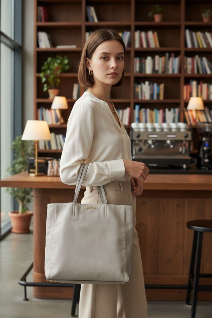 【美品】MIU MIU ミュウミュウ レザートートバッグアイボリー