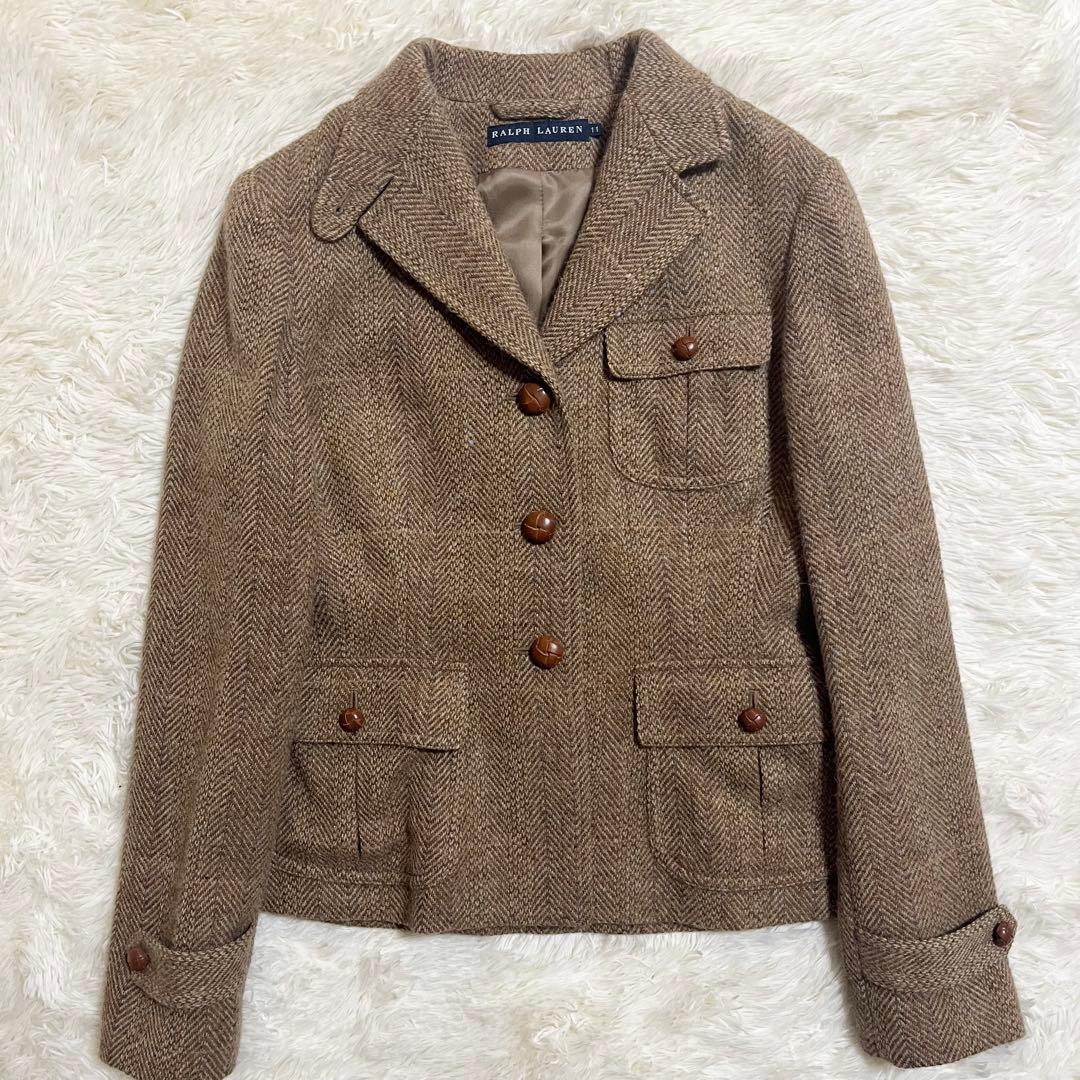 美品 ラルフローレン ヘリンボーン アルパカ テーラードジャケット ツイード L