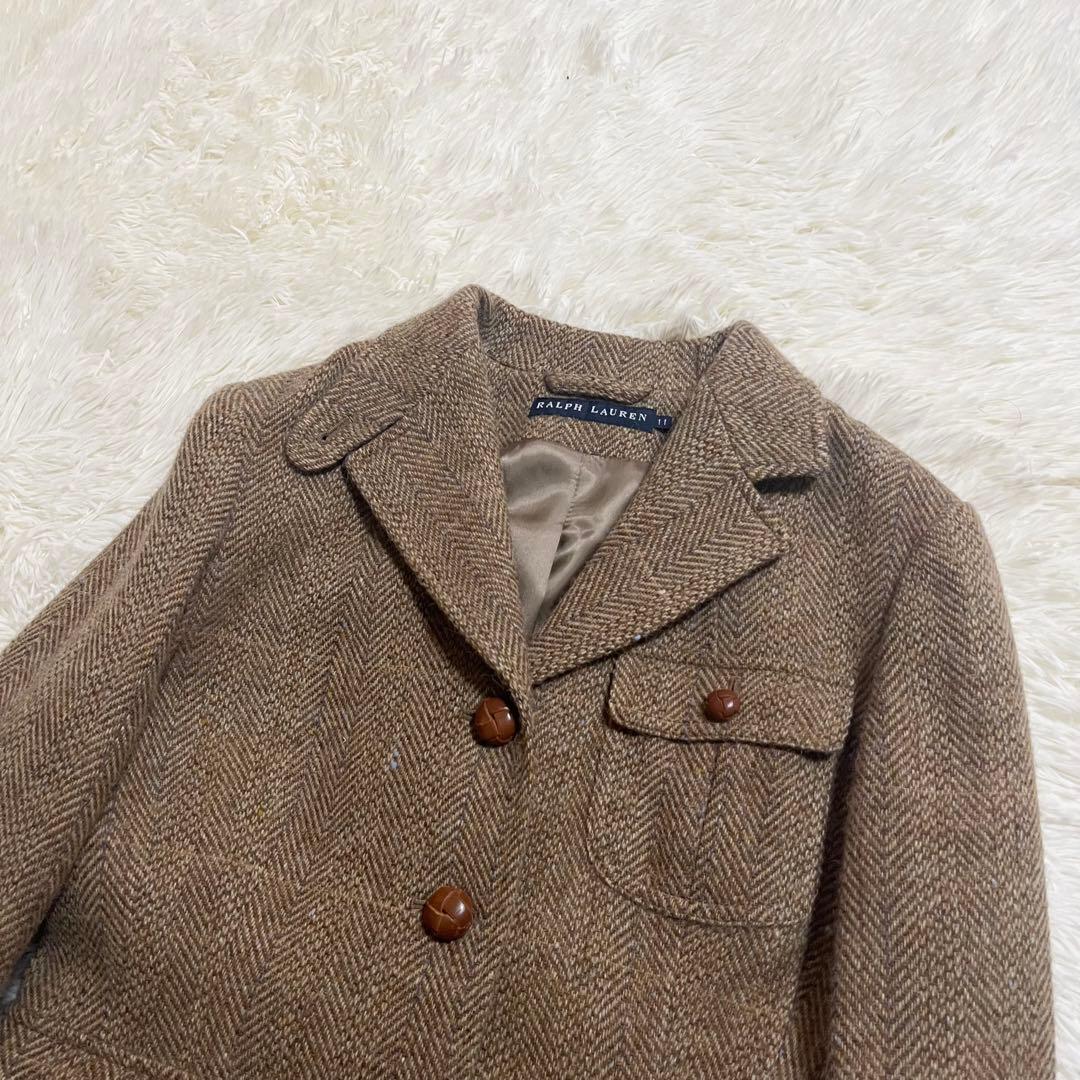 美品 ラルフローレン ヘリンボーン アルパカ テーラードジャケット ツイード L