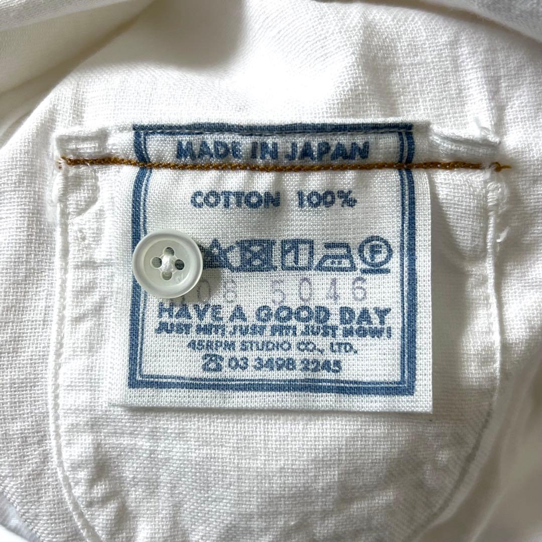 3322【美品】45R シャツワンピース ホワイト全員集合の908スモックドレス