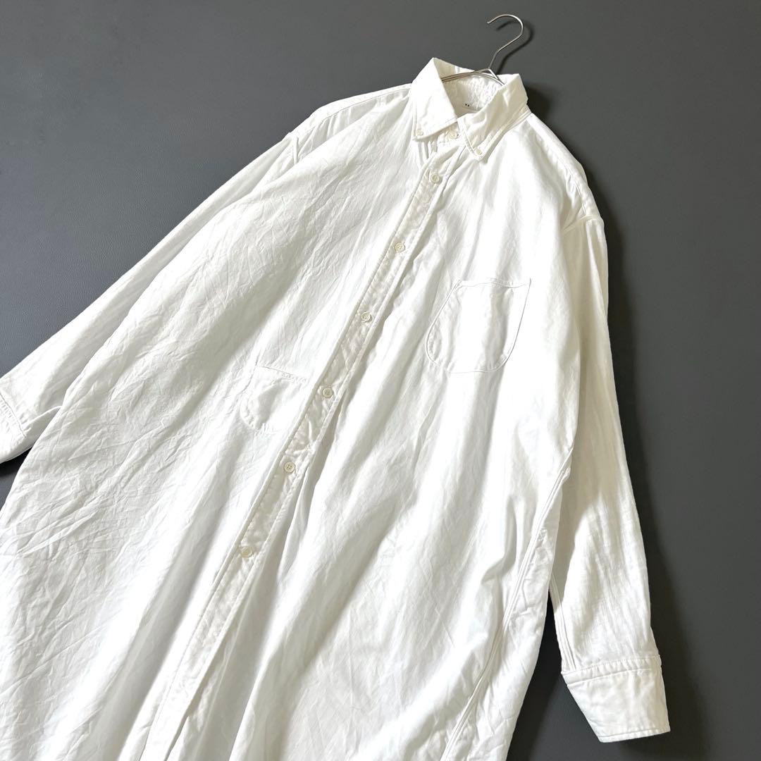 3322【美品】45R シャツワンピース ホワイト全員集合の908スモックドレス