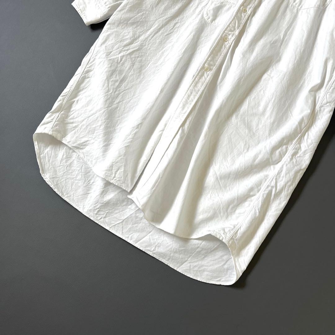 3322【美品】45R シャツワンピース ホワイト全員集合の908スモックドレス