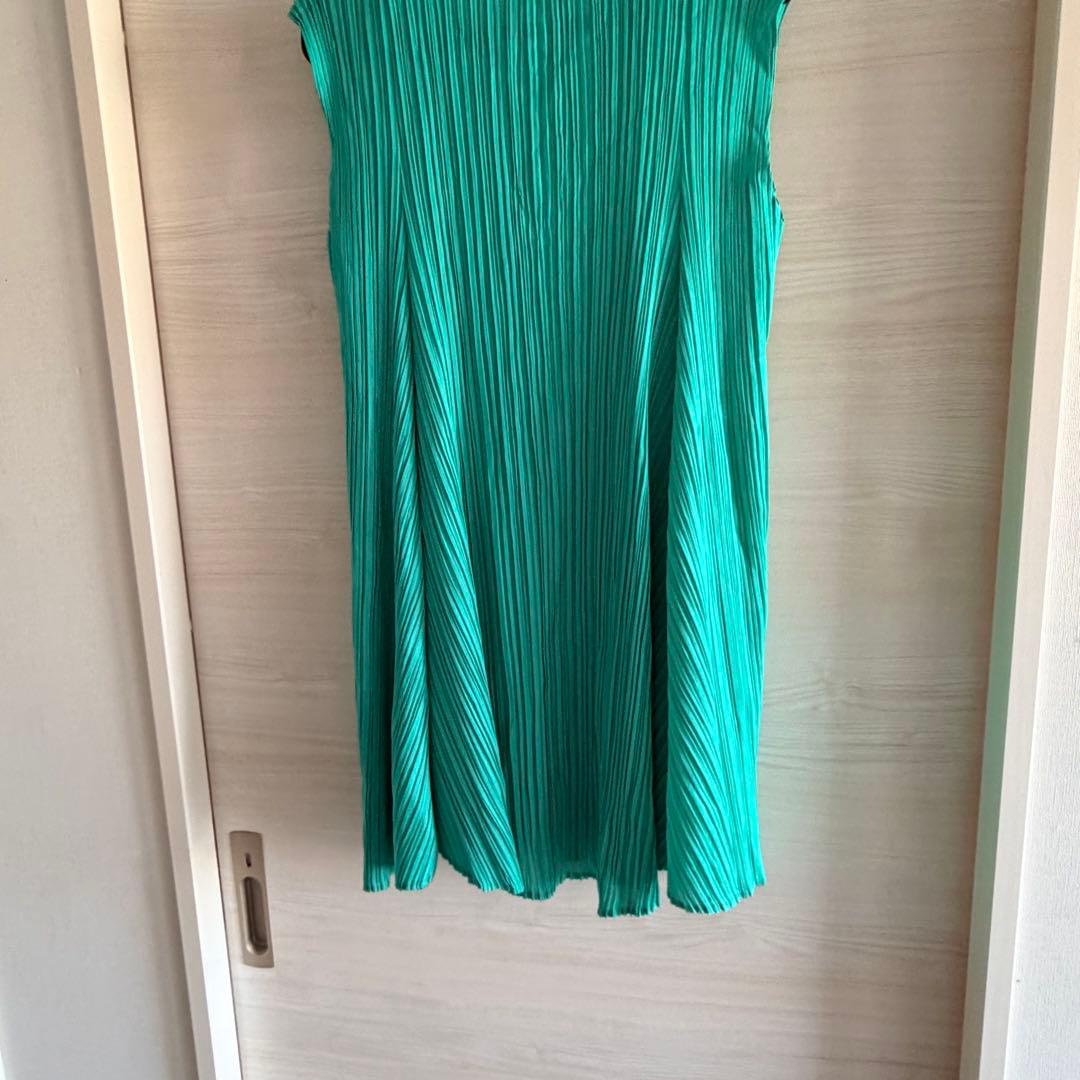 プリーツプリーズ　チュニック　グリーン系　フラワーカット