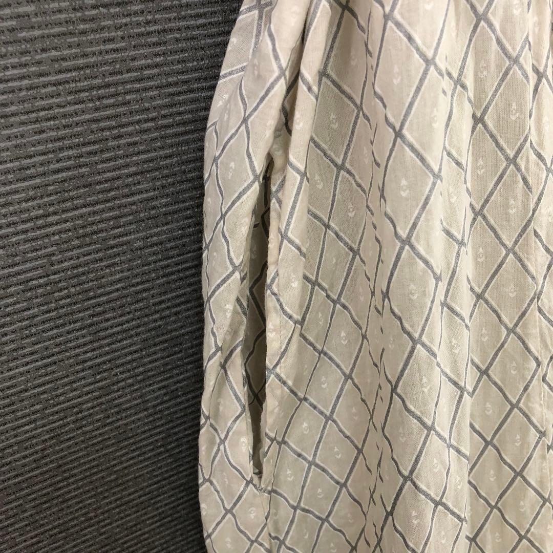 ヌキテパ DIA CHECK PRINT EMB DRESS M ECRU