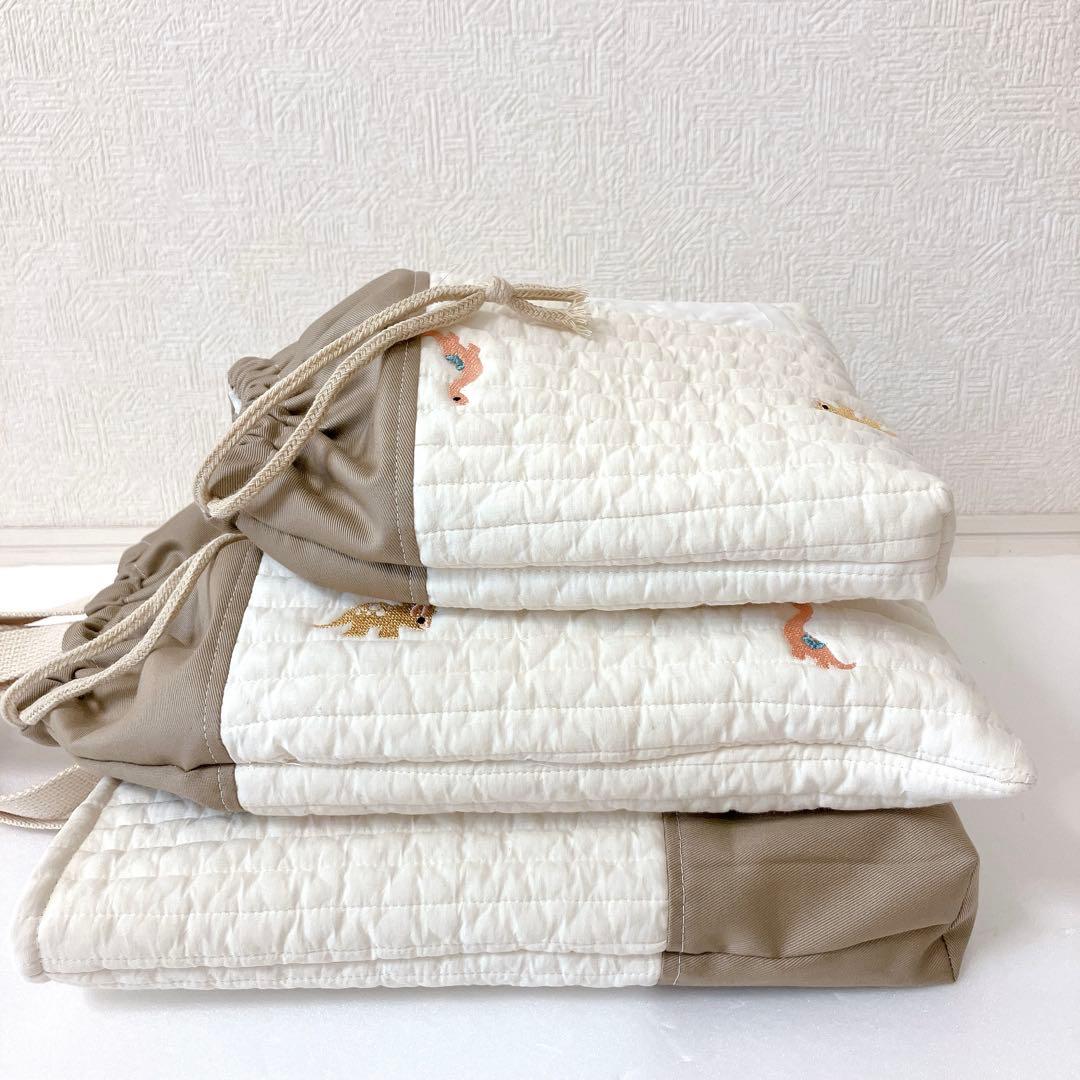 レッスンバッグ 上履き入れ　 体操服袋　ヌビ恐竜刺繍