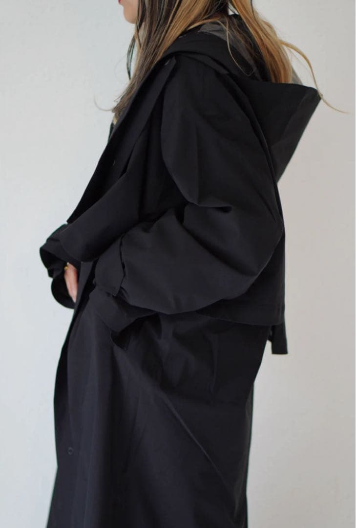 【タグ付】SOLOV トレンチコート　レインコート 黒　フーディ　ベルト　1