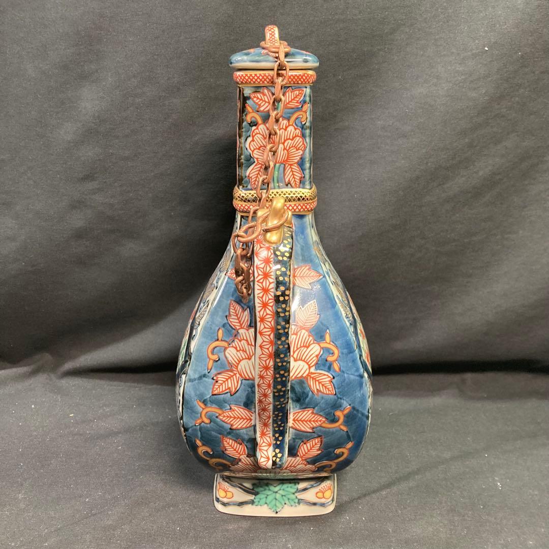 【美品】有田焼 林九郎窯 染錦唐草牡丹 水注 金彩