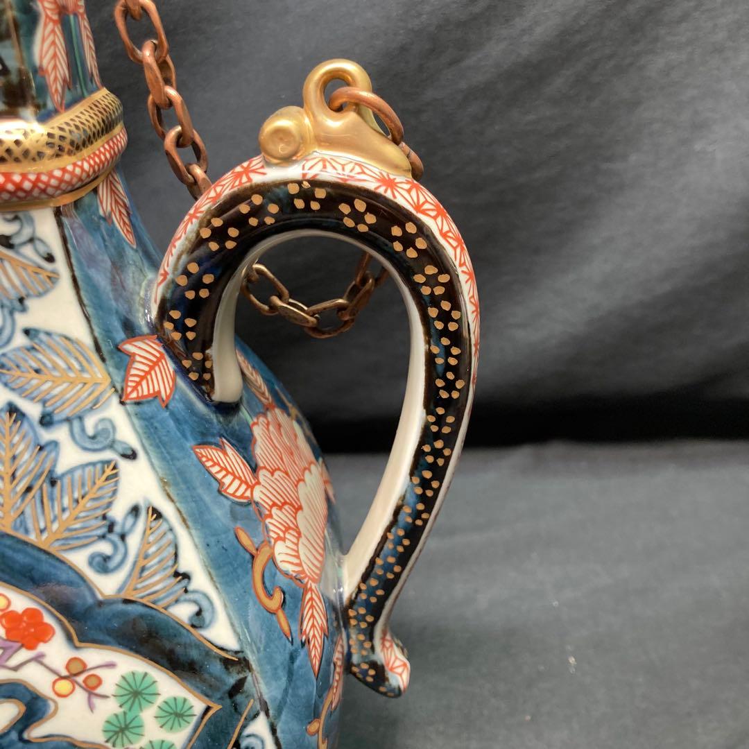 【美品】有田焼 林九郎窯 染錦唐草牡丹 水注 金彩