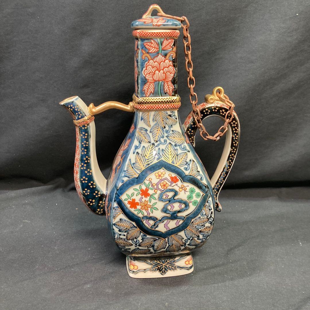 【美品】有田焼 林九郎窯 染錦唐草牡丹 水注 金彩