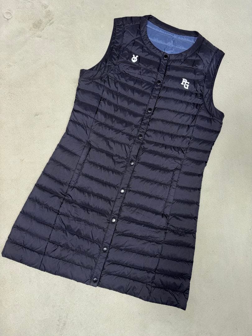 （ストロベリー）パーリーゲイツ、軽量グースダウン ロングベスト、サイズ0