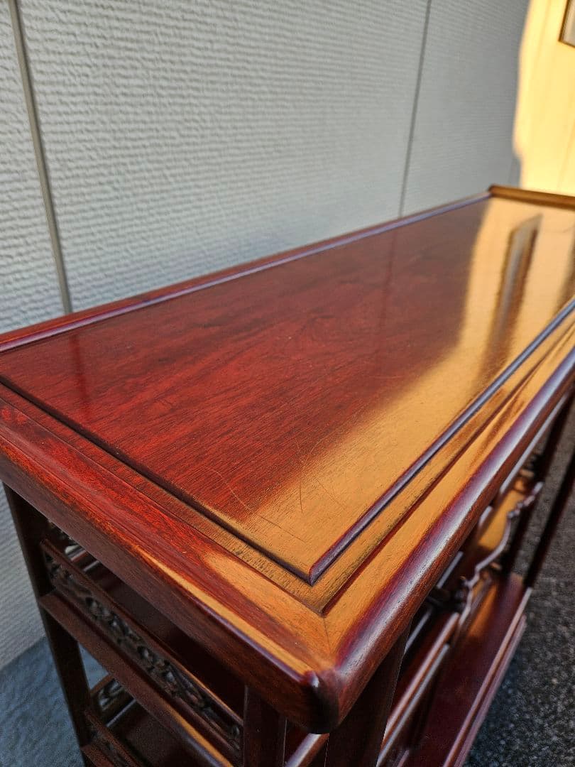 唐木 花梨製 茶箪笥 無垢材 飾り棚 茶棚 違い棚 和家具 木製 古民家 彫刻