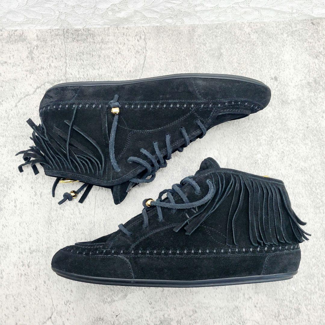 ルイヴィトン✨フリンジ モカシン スニーカー 37.5 黒 スエード イタリア製