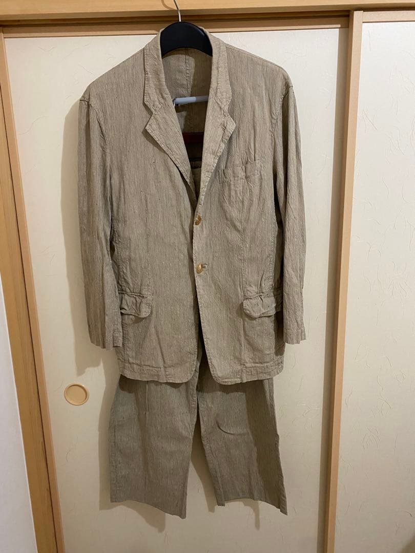 Issey Miyake Men シワベージュ ストライプスーツセット 夏用