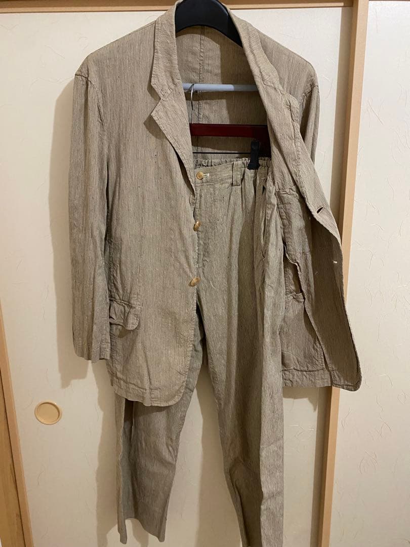 Issey Miyake Men シワベージュ ストライプスーツセット 夏用