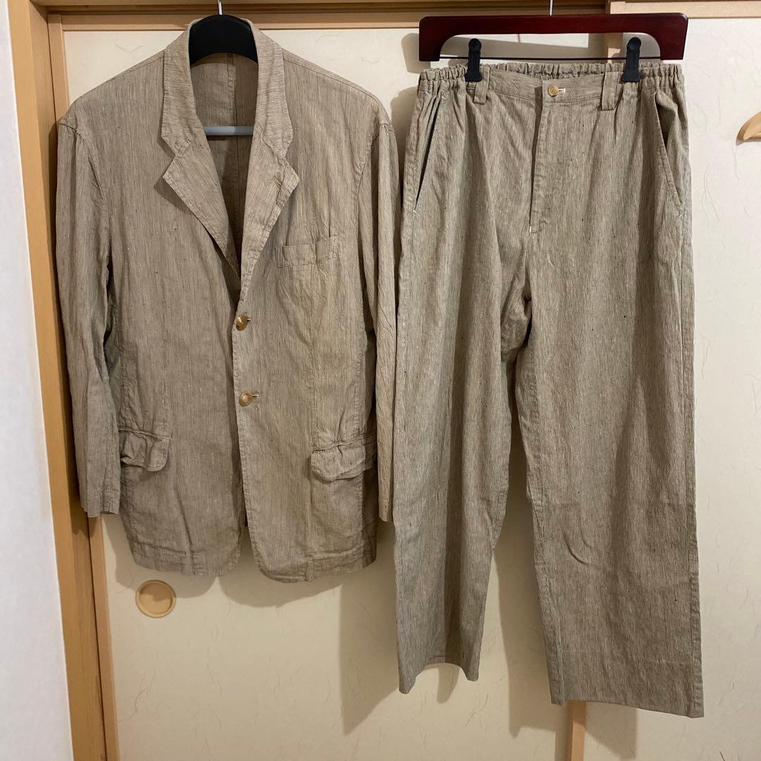 Issey Miyake Men シワベージュ ストライプスーツセット 夏用