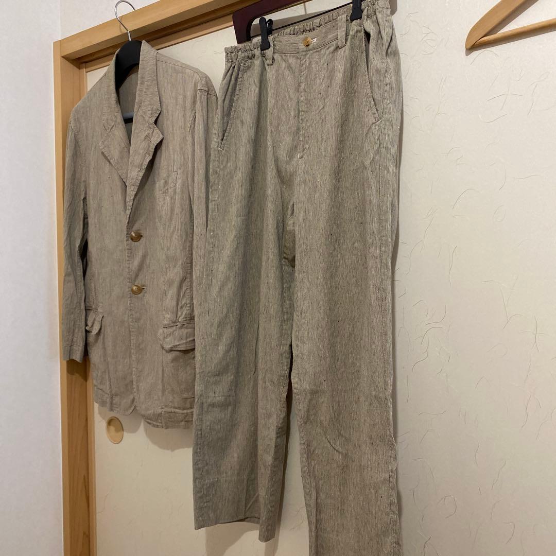 Issey Miyake Men シワベージュ ストライプスーツセット 夏用