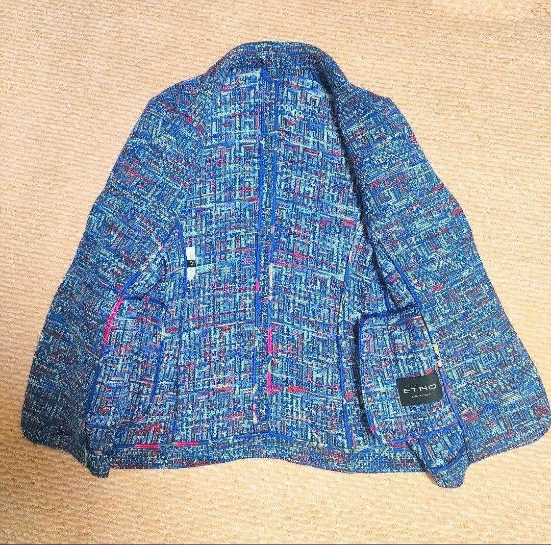 希少 極美品 エトロ ツイード 金ボタン ジャケット M ネックレス付