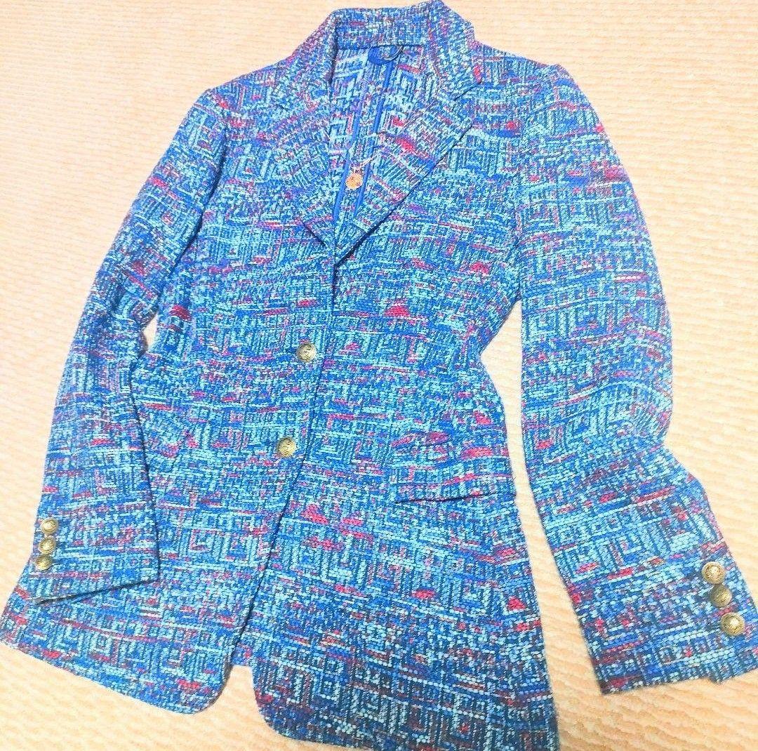 希少 極美品 エトロ ツイード 金ボタン ジャケット M ネックレス付