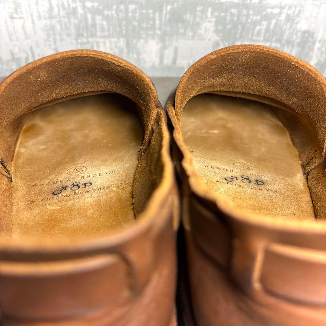 【美品！】オーロラシューズ ミドルイングリッシュ レザースリッポン 8D 茶