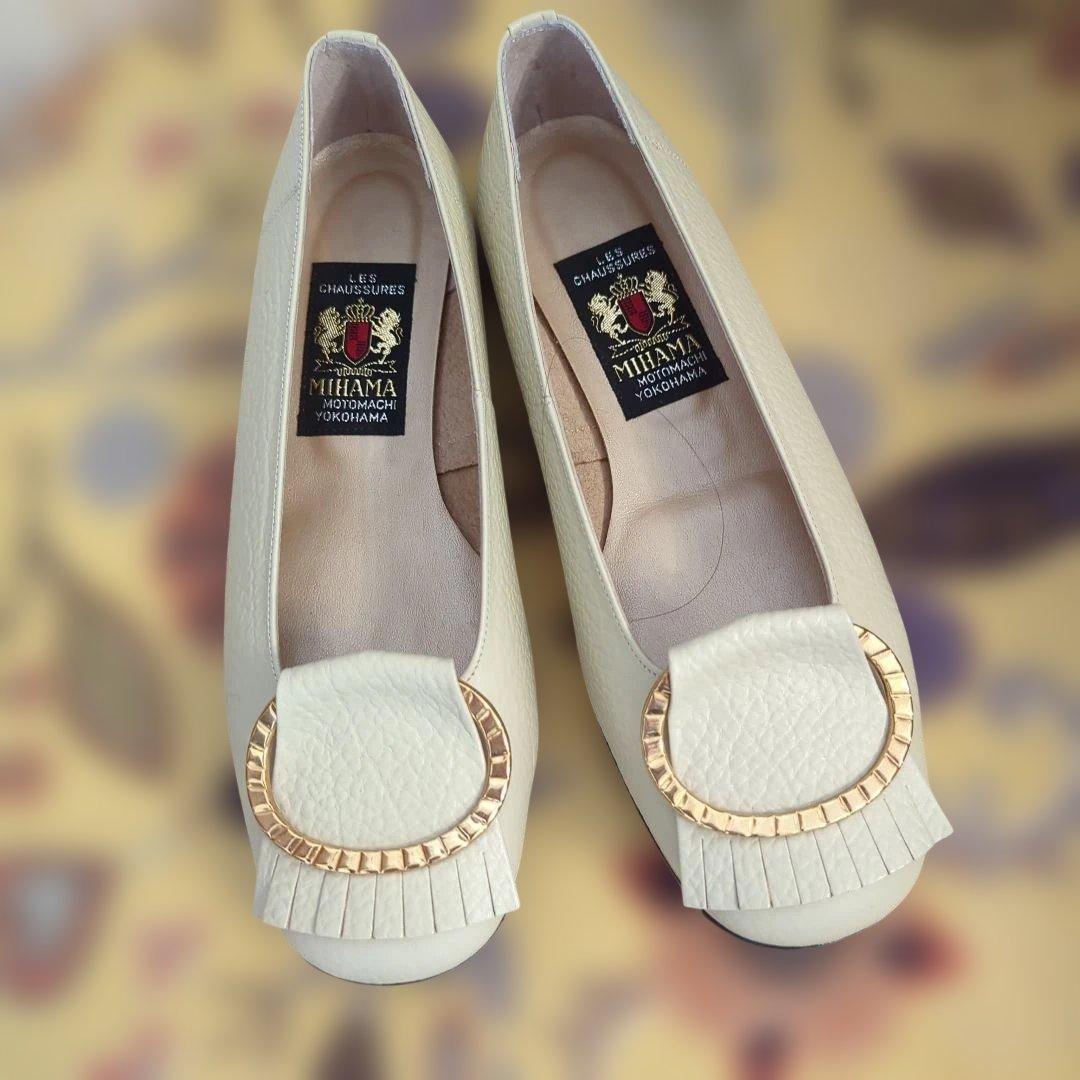 MIHAMA ホワイト フラットシューズ大きいサイズ25新品未使用