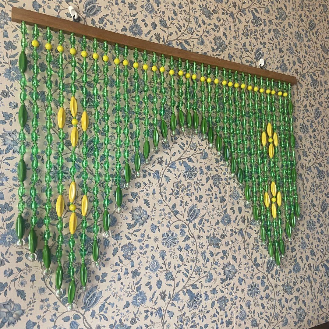 昭和レトロ　ビーズのれん　レトログリーン　当時物　レトロポップ　美品