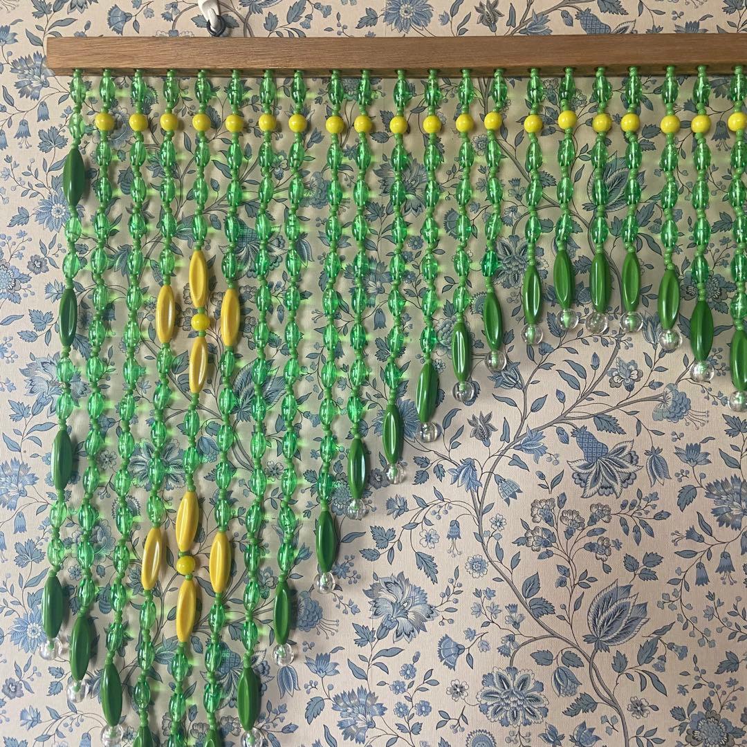 昭和レトロ　ビーズのれん　レトログリーン　当時物　レトロポップ　美品