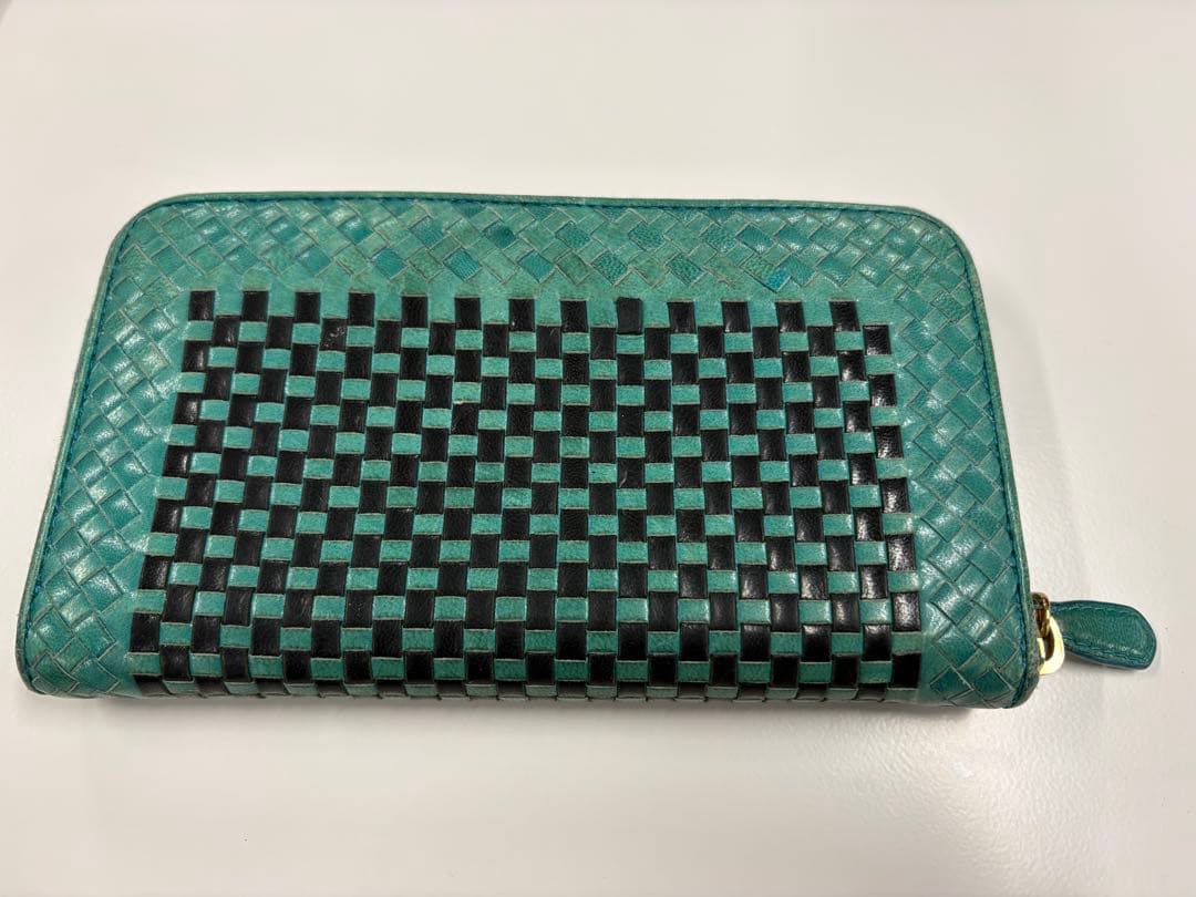 PRADA 編み込みデザイン 長財布 ターコイズブルー