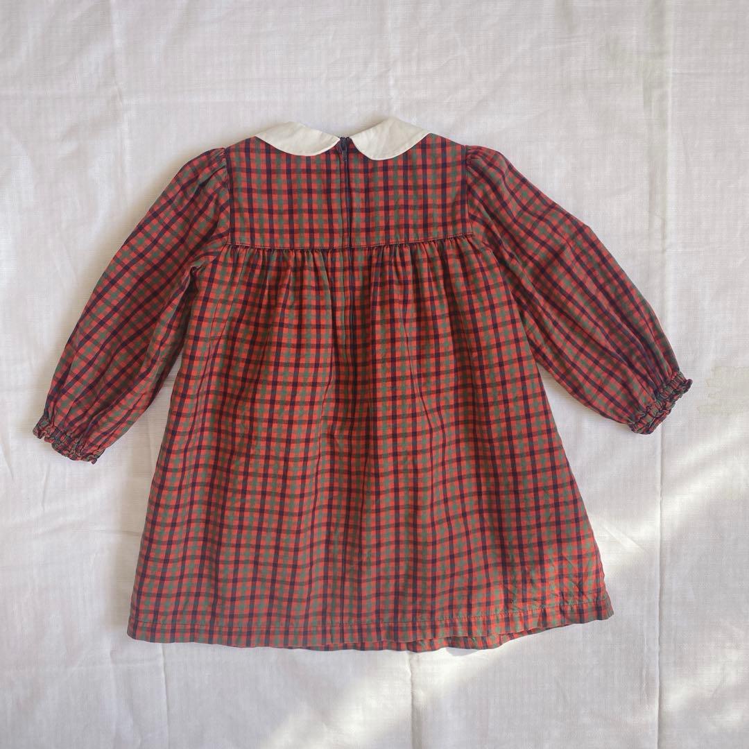 美品　familiar 赤系ファミリアチェック ワンピース 100 現行品　白襟