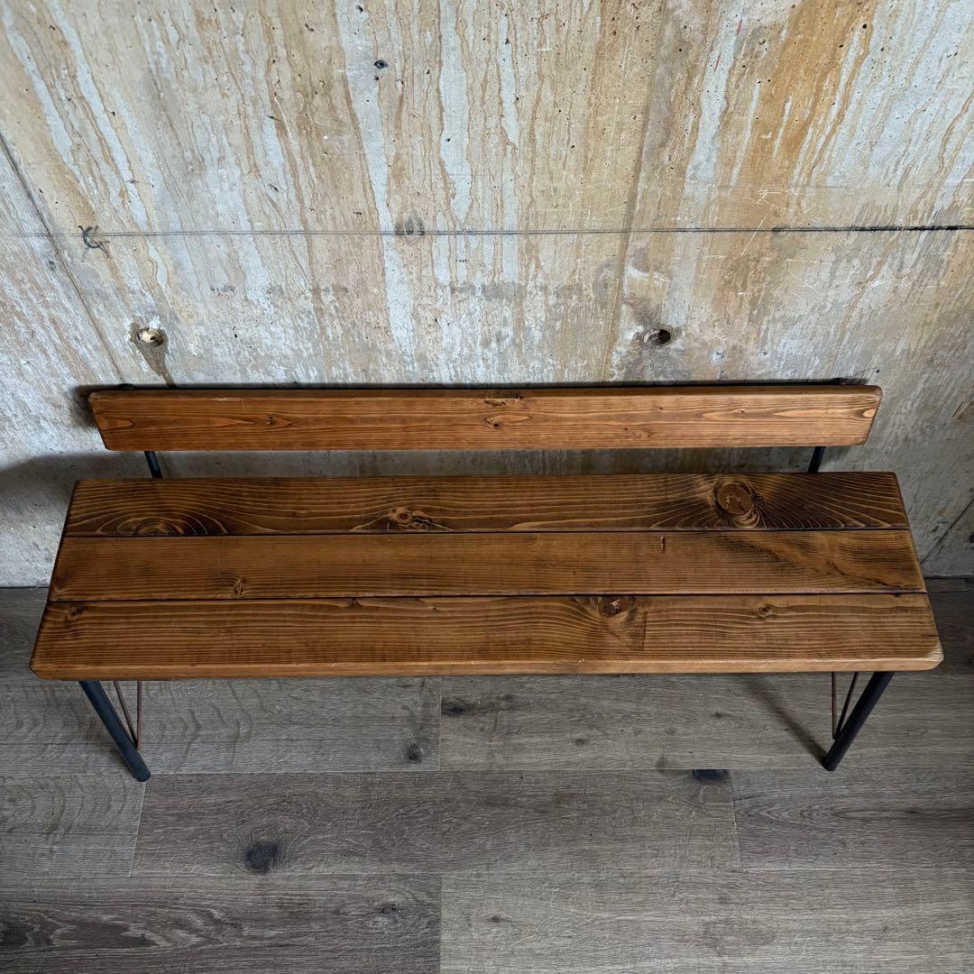 インダストリアル　ローバックベンチ　ヴィンテージ　アイアンフレーム　古材