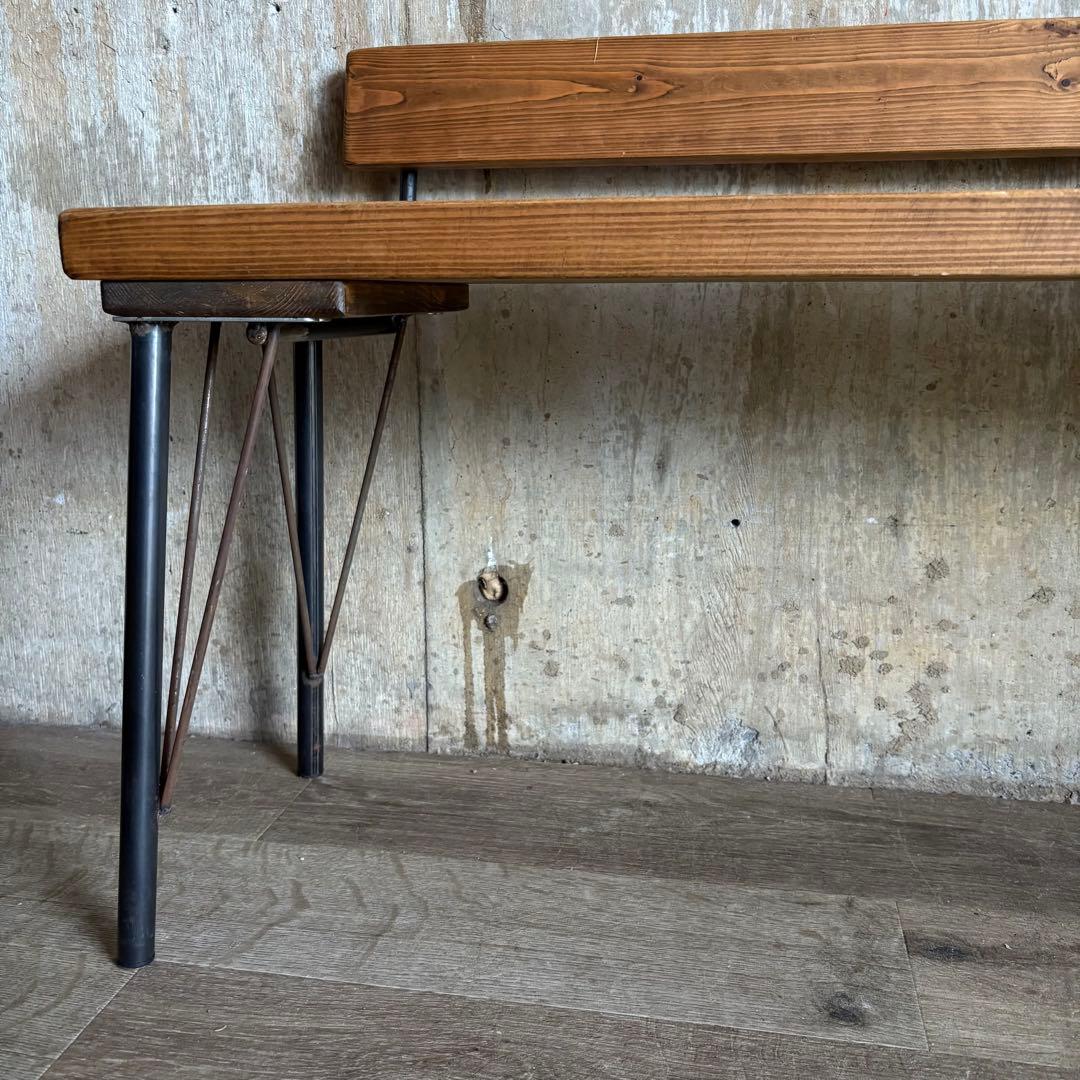 インダストリアル　ローバックベンチ　ヴィンテージ　アイアンフレーム　古材