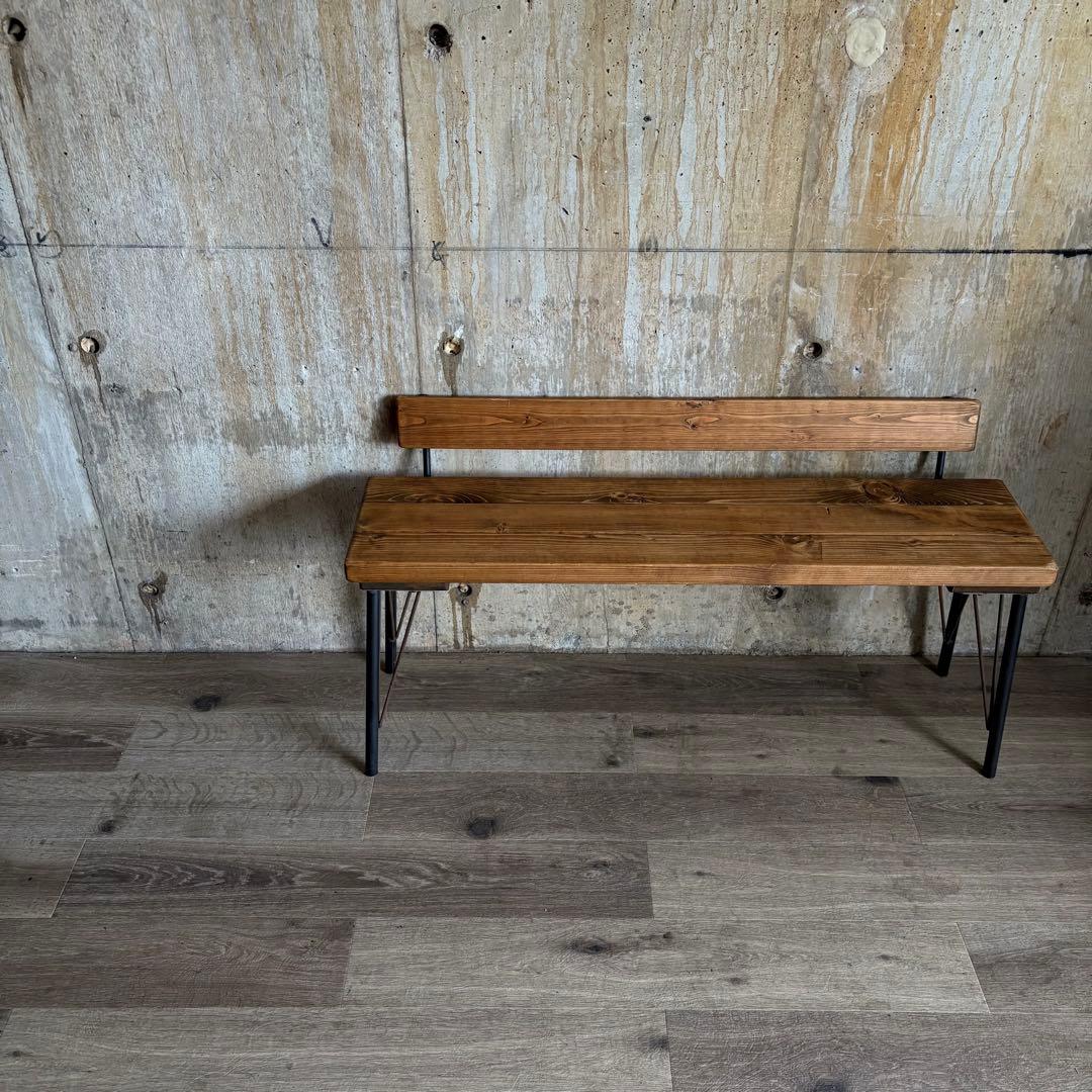 インダストリアル　ローバックベンチ　ヴィンテージ　アイアンフレーム　古材