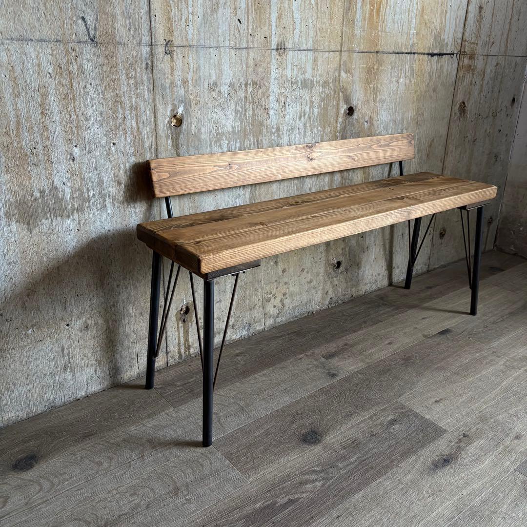 インダストリアル　ローバックベンチ　ヴィンテージ　アイアンフレーム　古材