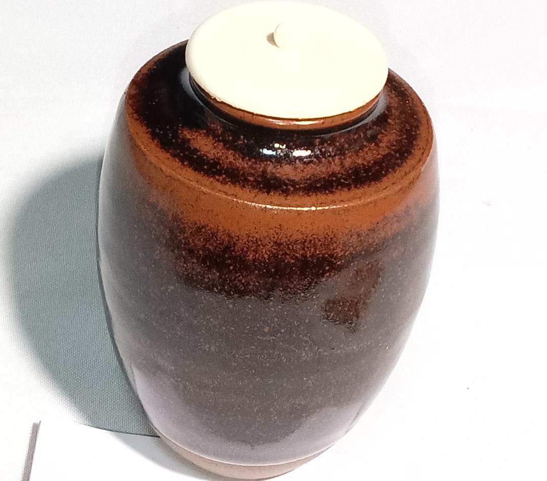 茶道具　橋本喜竜作　瀬戸釉肩衝茶入　二人静金襴仕覆　未使用長期所蔵品　超美品！！