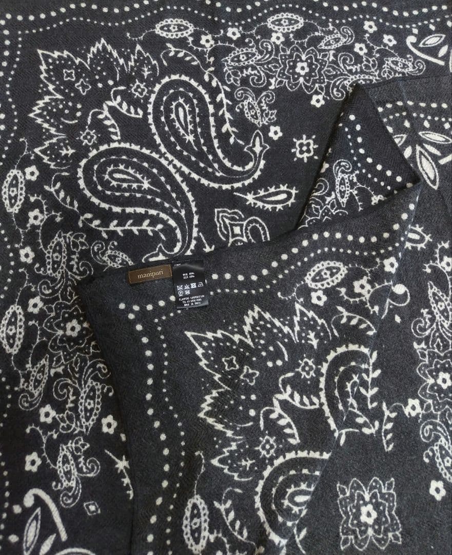 マニプリ manipuri　ウールシルク ヘリンボーン　カレイドバンダナ　黒